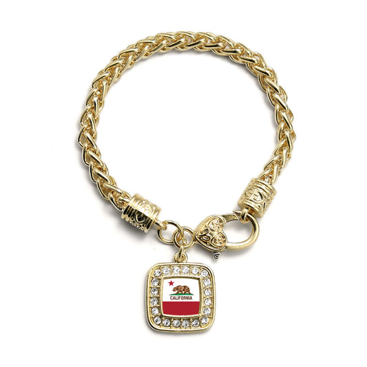 Gold California Flag Square Charm Braided Bracelet
