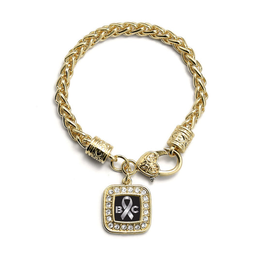 Gold Brain Cancer Awareness and Support Square Charm Braided Bracelet