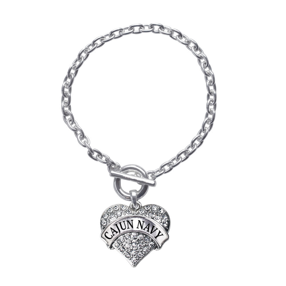 Silver Cajun Navy Pave Heart Charm Toggle Bracelet