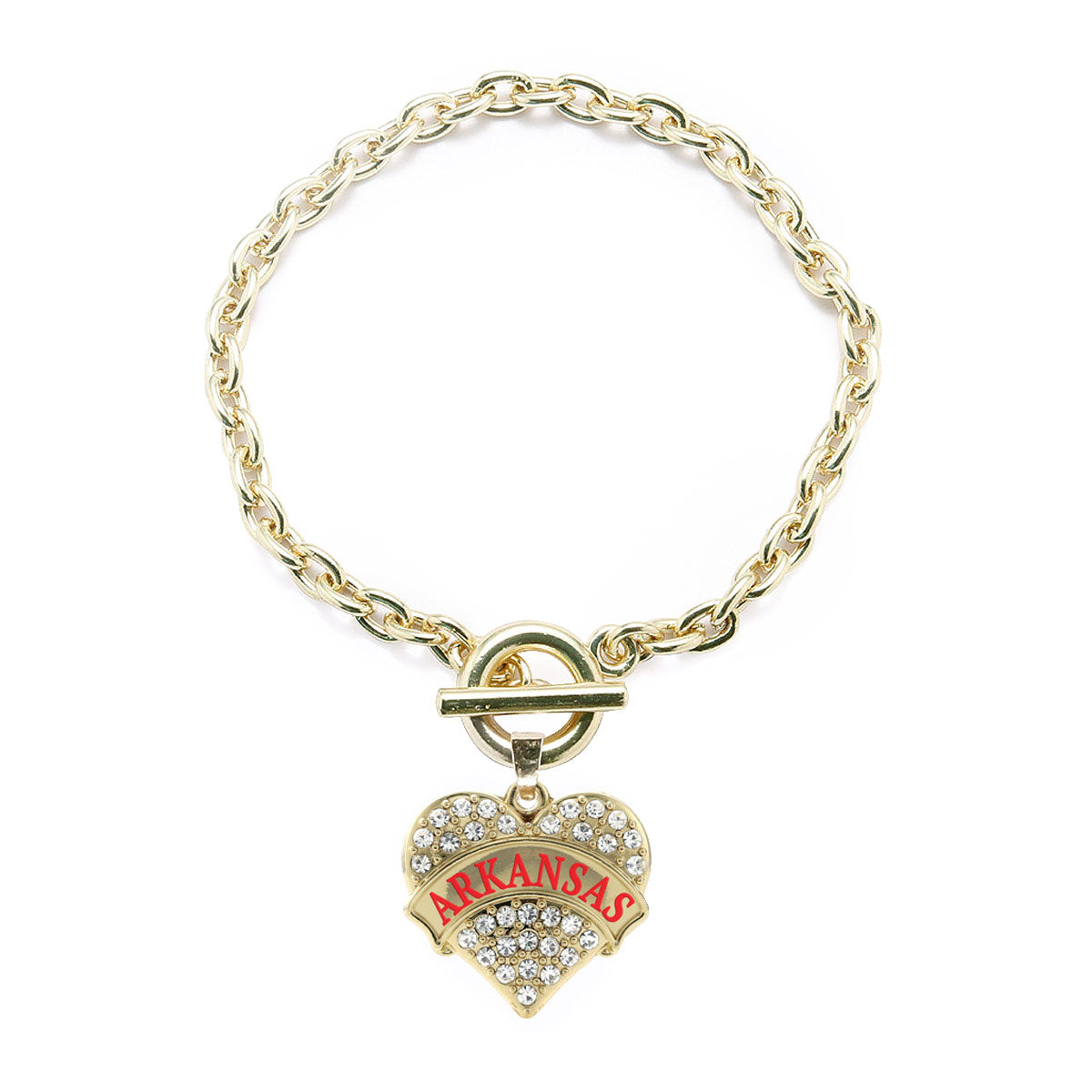 Gold Arkansas Pave Heart Charm Toggle Bracelet