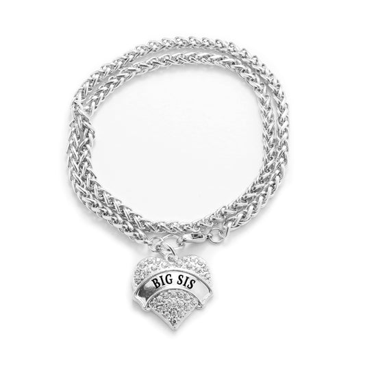 Silver Big Sis Pave Heart Charm Wrap Bracelet