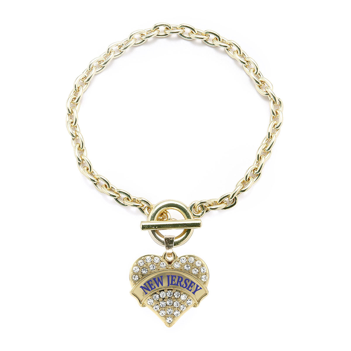 Gold New Jersey Pave Heart Charm Toggle Bracelet