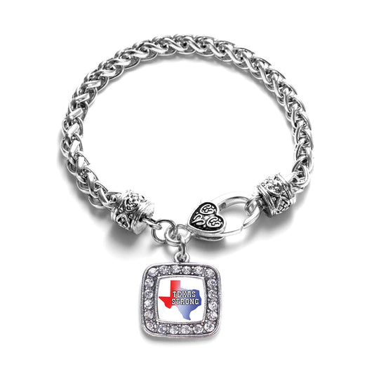 Silver Texas Strong - State Silhouette Square Charm Braided Bracelet