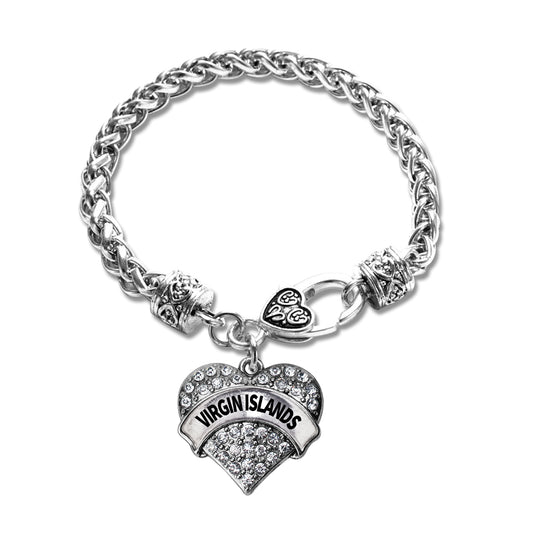 Silver Virgin Islands Pave Heart Charm Braided Bracelet
