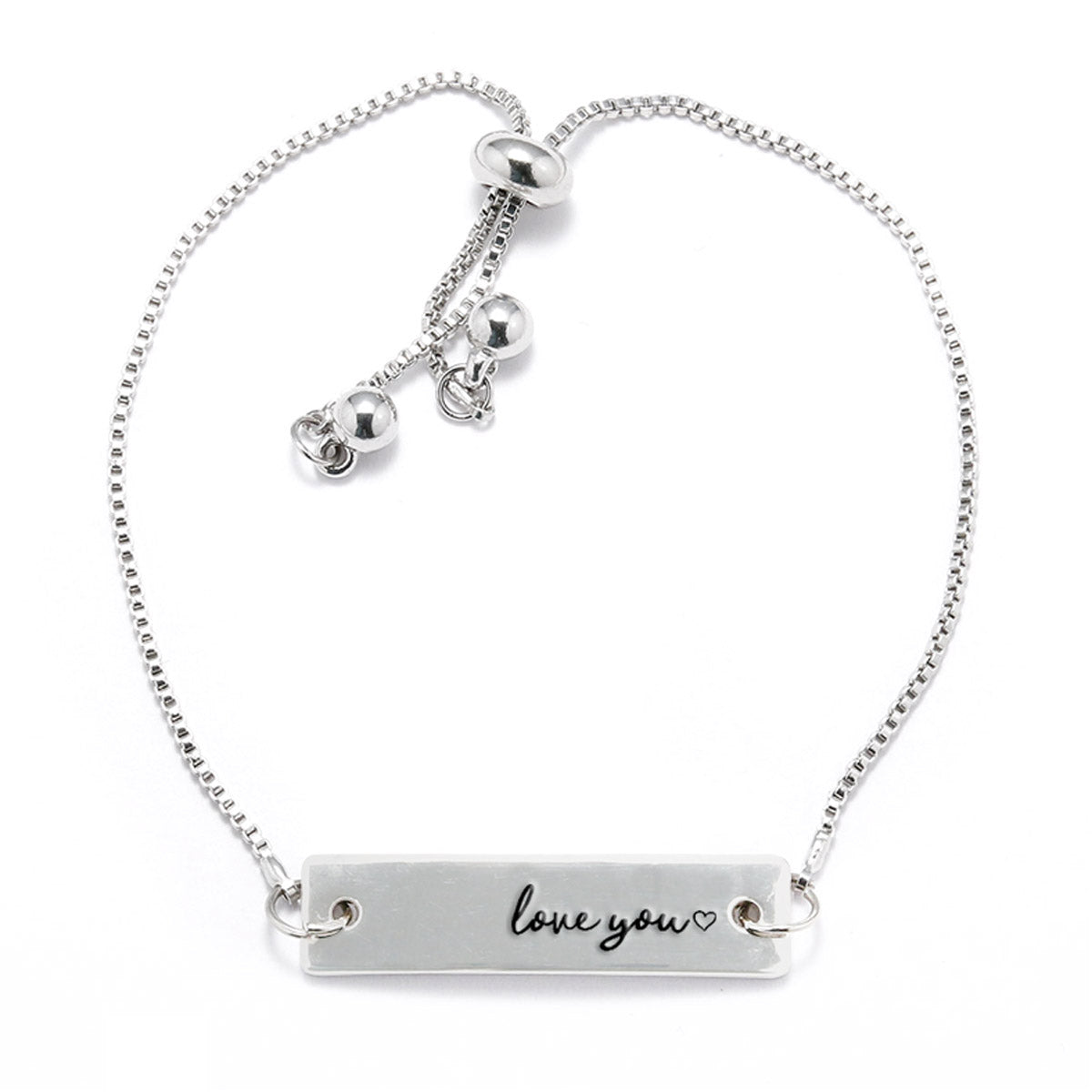 Silver Love You - Handwritten Text Adjustable Bar Bracelet