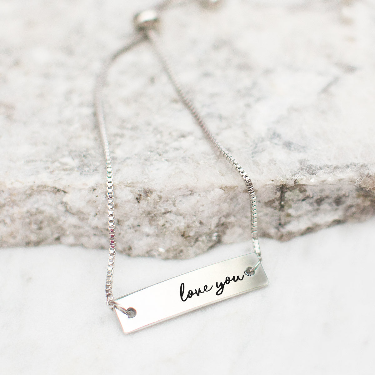 Silver Love You - Handwritten Text Adjustable Bar Bracelet