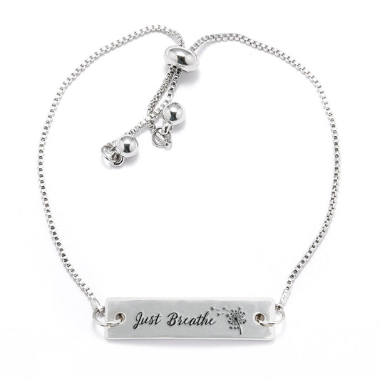 Silver Just Breathe Adjustable Bar Bracelet
