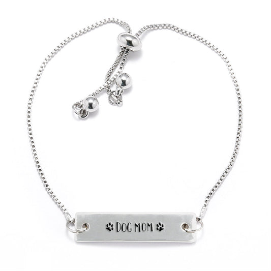 Silver Dog Mom Adjustable Bar Bracelet