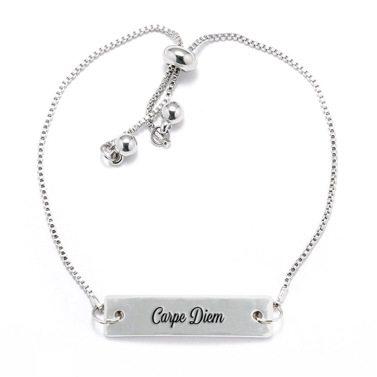 Silver Carpe Diem Adjustable Bar Bracelet