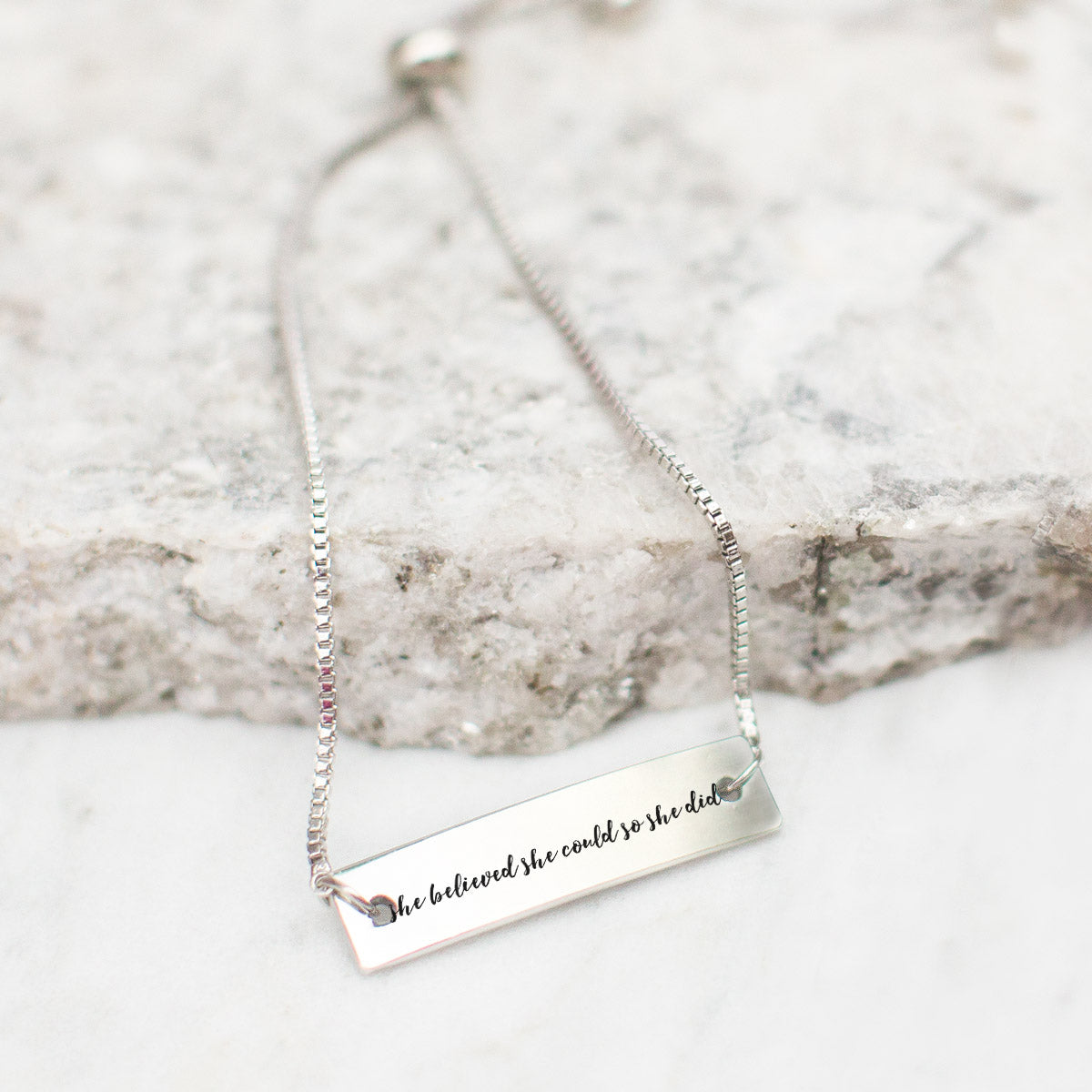 Silver She Believed She Could So She Did Adjustable Bar Bracelet