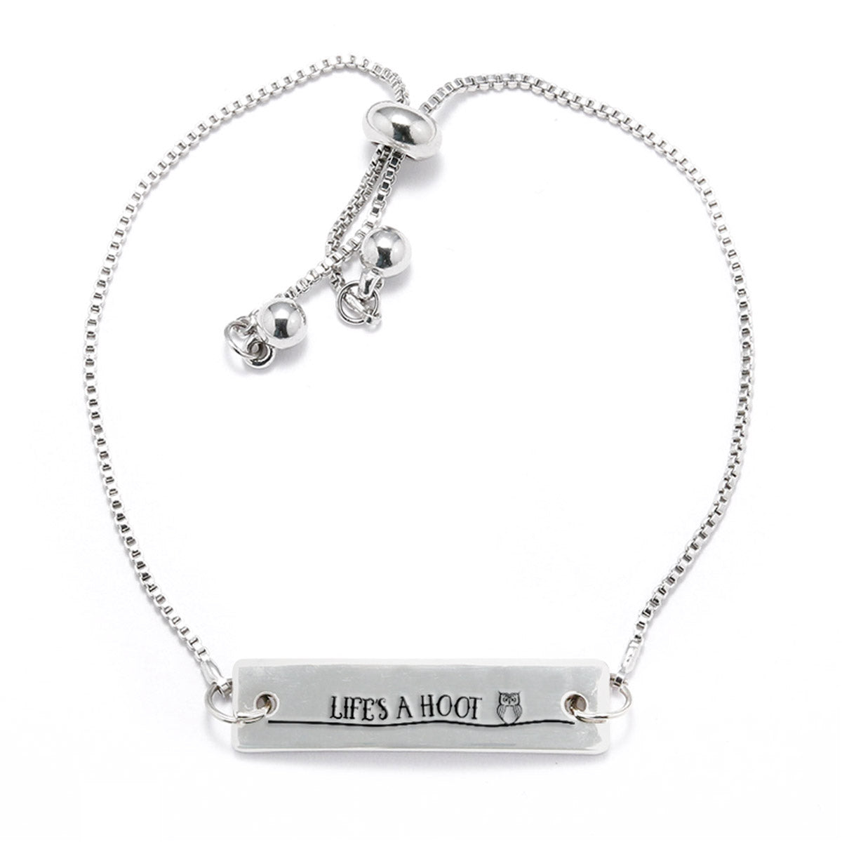 Silver Life's a hoot Adjustable Bar Bracelet