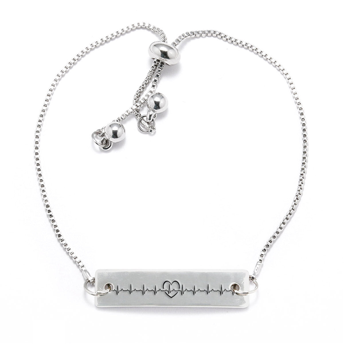 Silver Heart Beat Adjustable Bar Bracelet