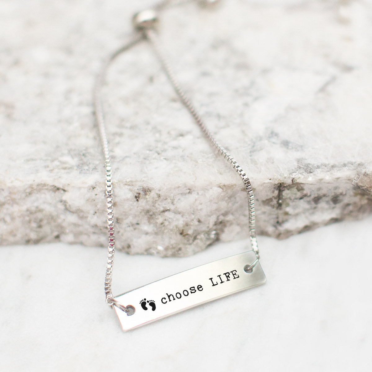 Silver Choose Life Adjustable Bar Bracelet