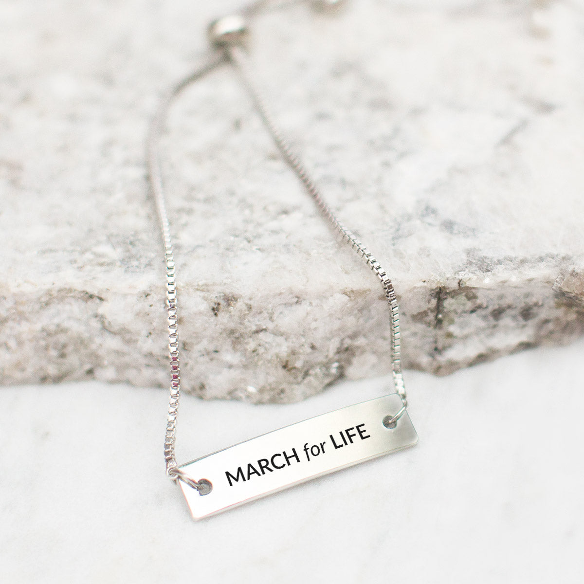 Silver March for Life Adjustable Bar Bracelet