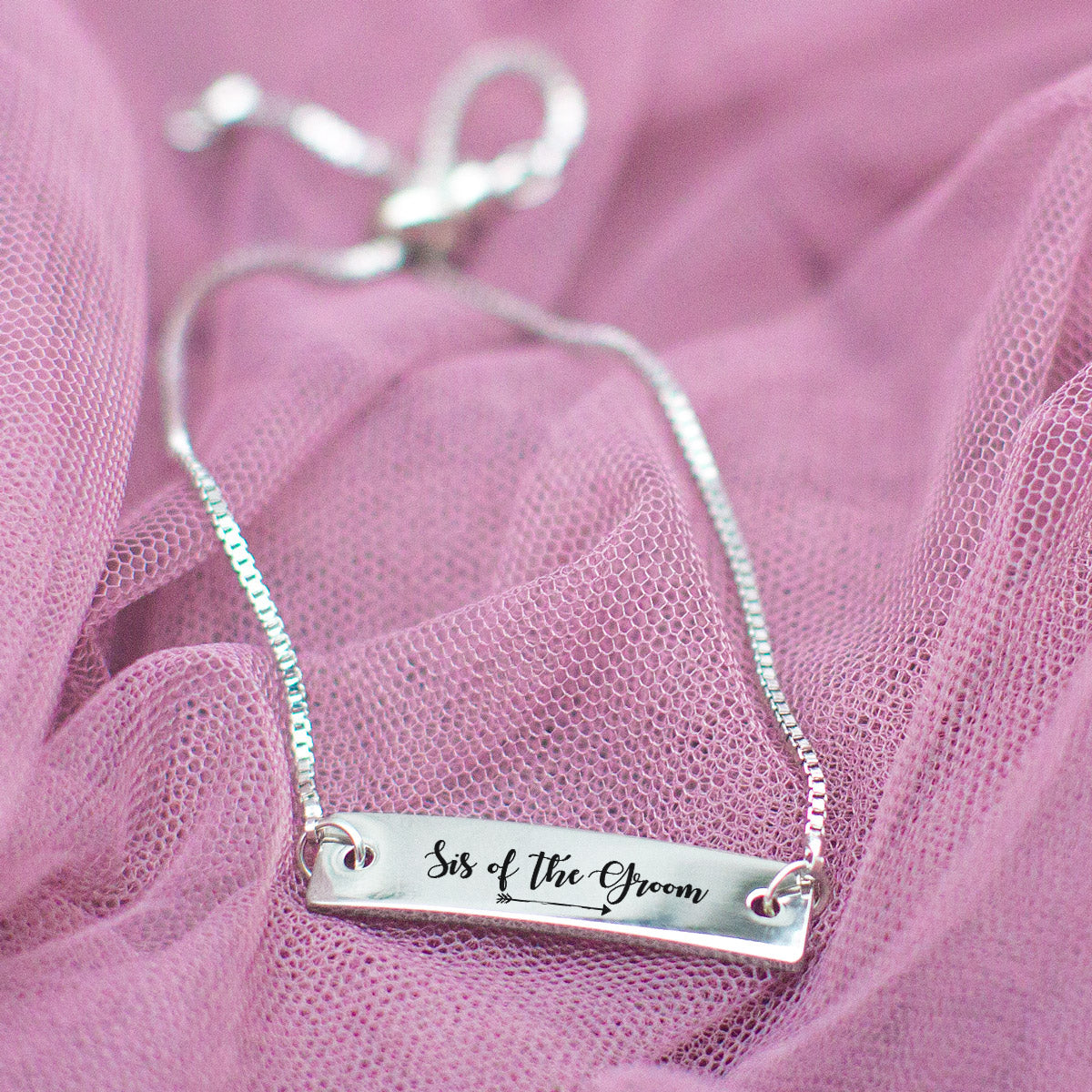 Silver Sis of the Groom Adjustable Bar Bracelet