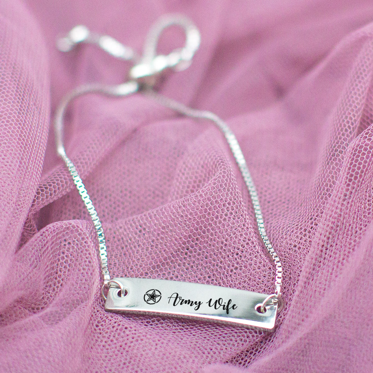 Silver Army Wife Adjustable Bar Bracelet