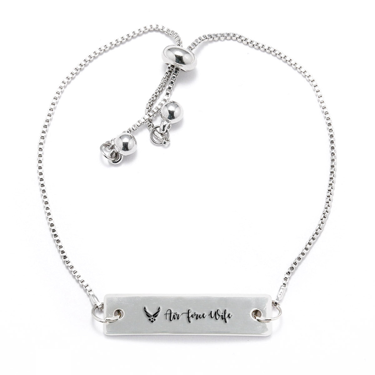 Silver Air Force Wife Adjustable Bar Bracelet