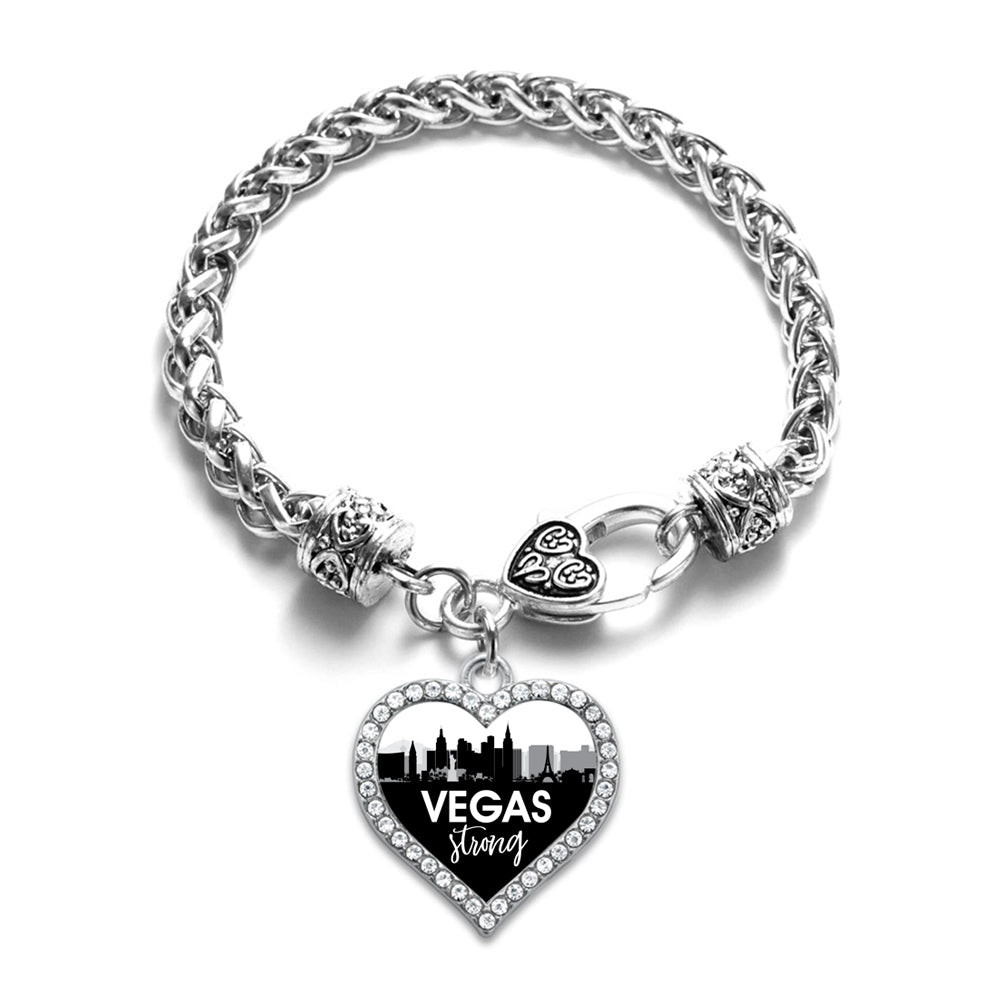 Silver Vegas Strong - City Skyline Open Heart Charm Toggle Bracelet