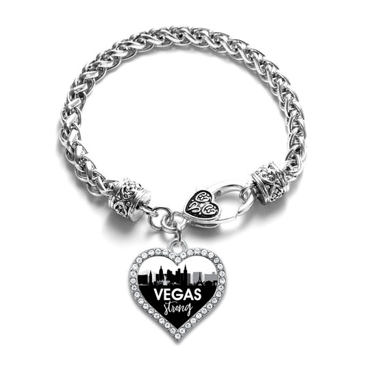 Silver Vegas Strong - City Skyline Open Heart Charm Toggle Bracelet