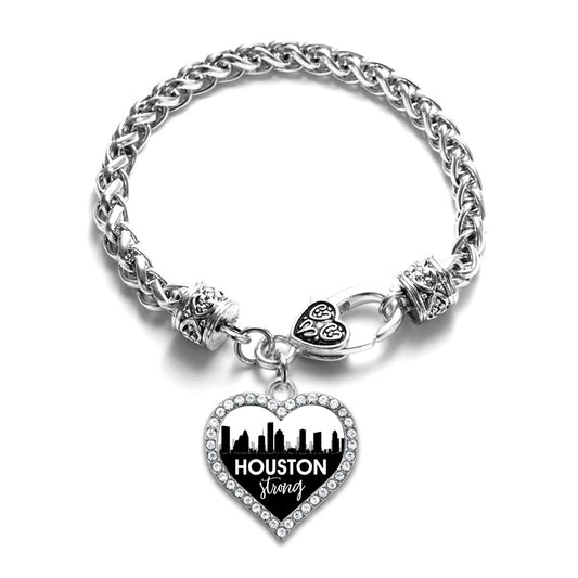 Silver Houston Strong - City Skyline Open Heart Charm Toggle Bracelet