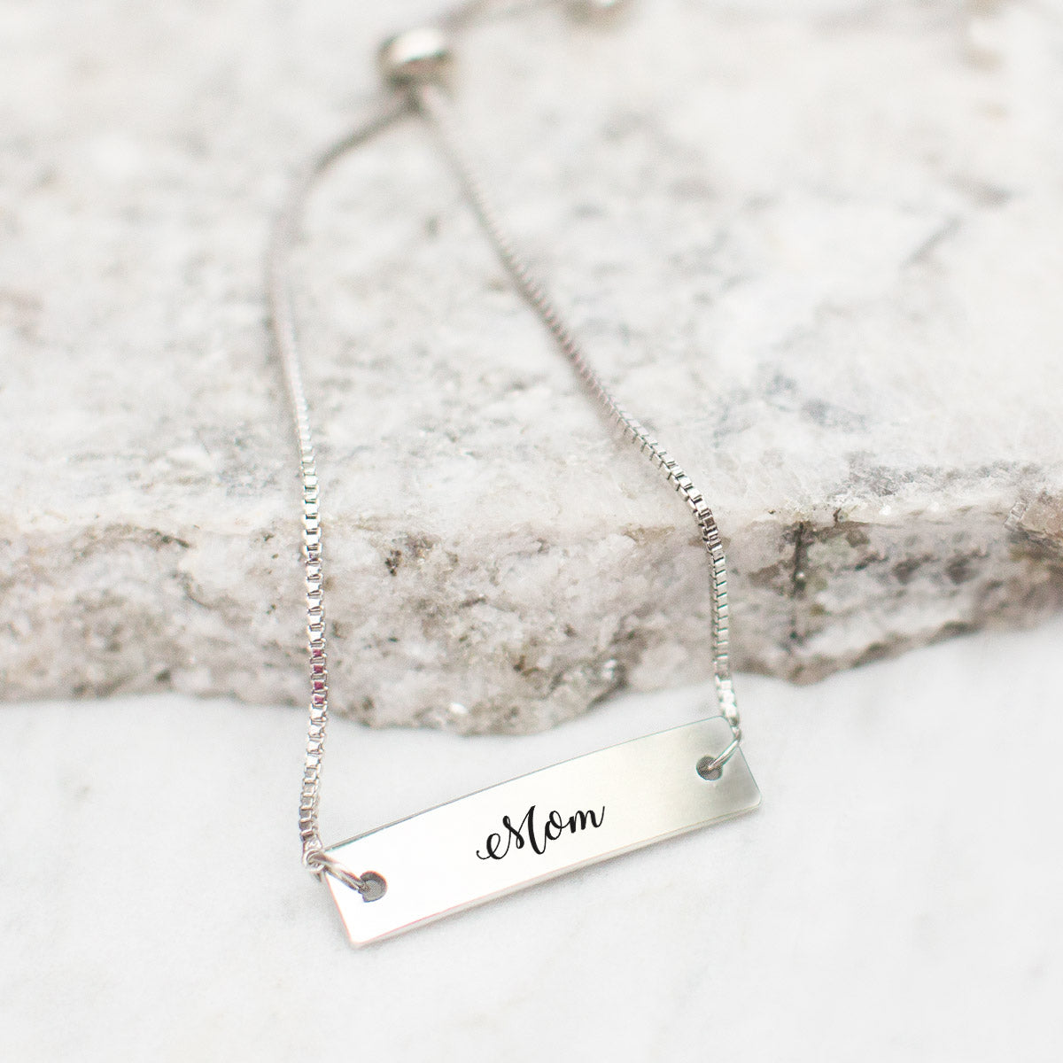 Silver Mom - Script Adjustable Bar Bracelet