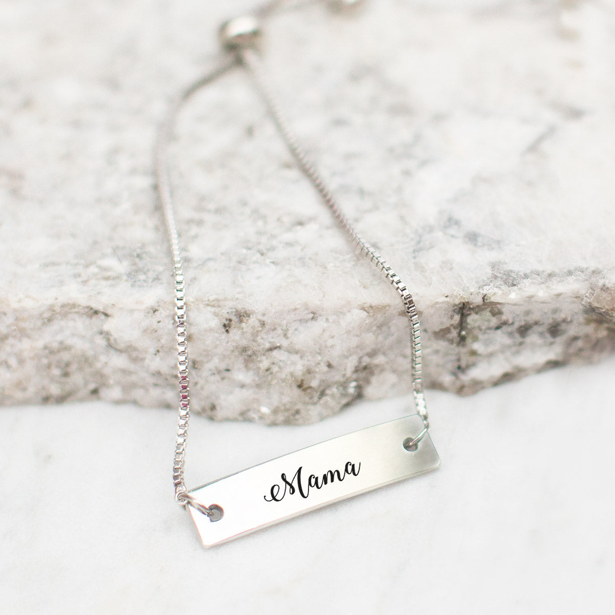 Silver Mama - Script Adjustable Bar Bracelet