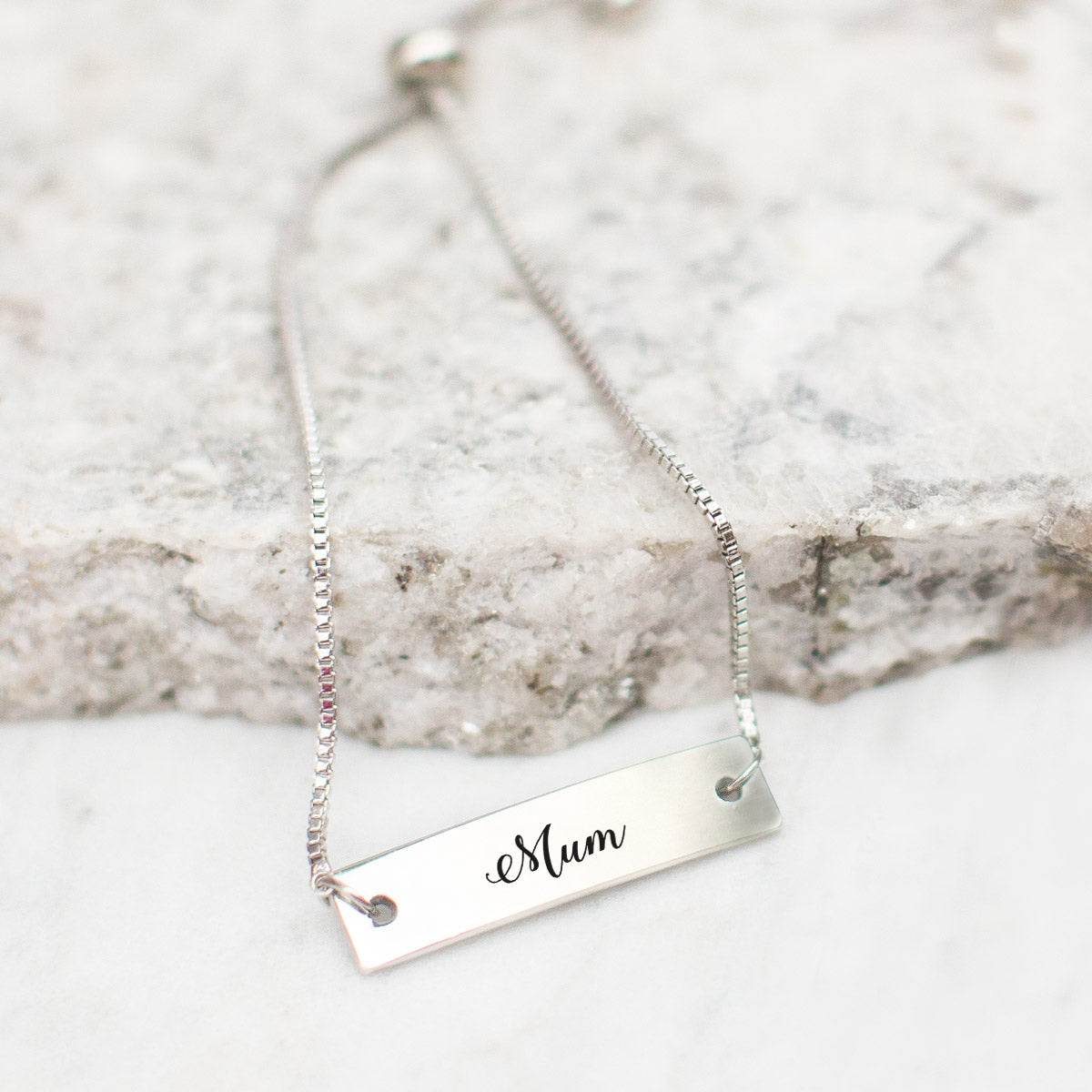 Silver Mum - Script Adjustable Bar Bracelet