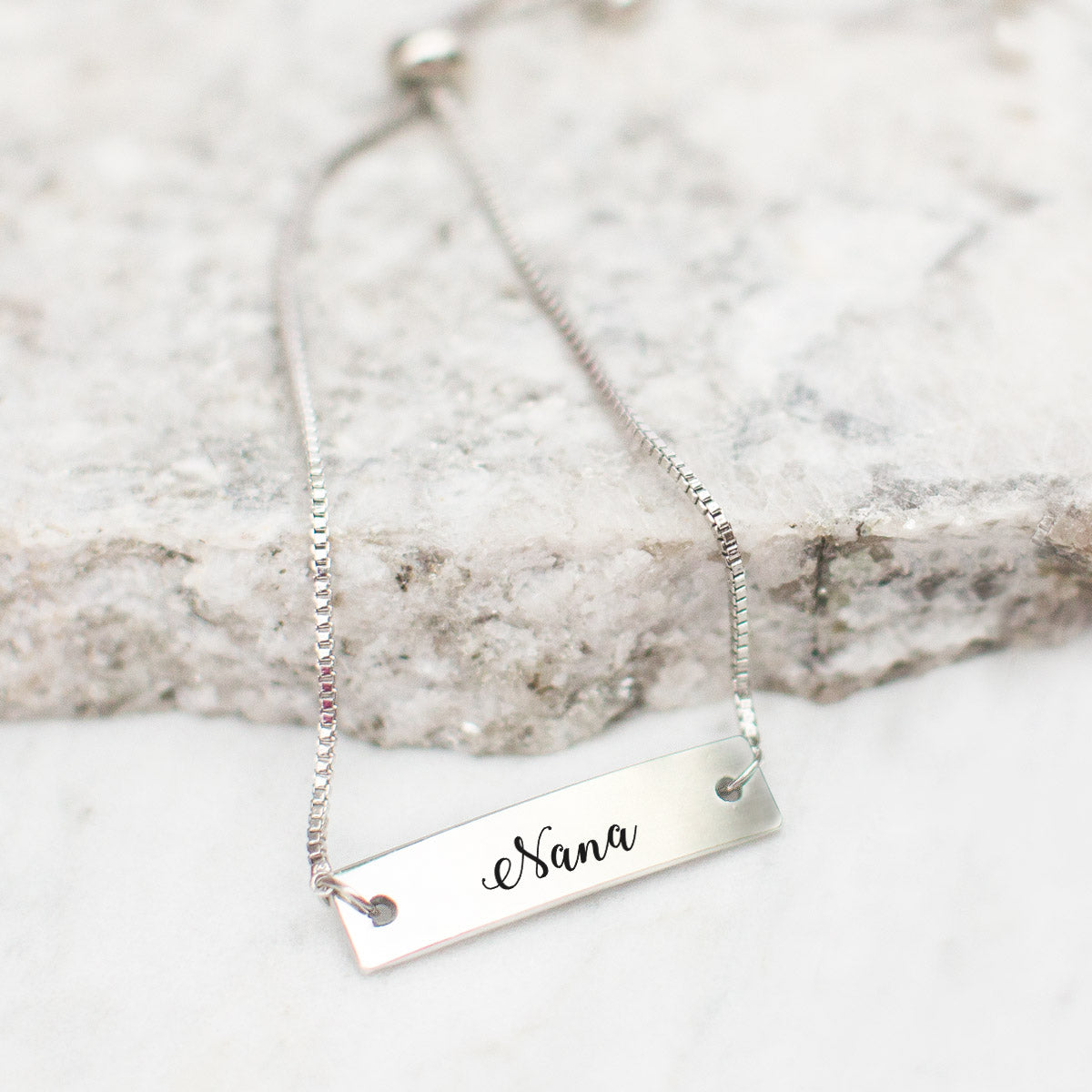 Silver Nana - Script Adjustable Bar Bracelet