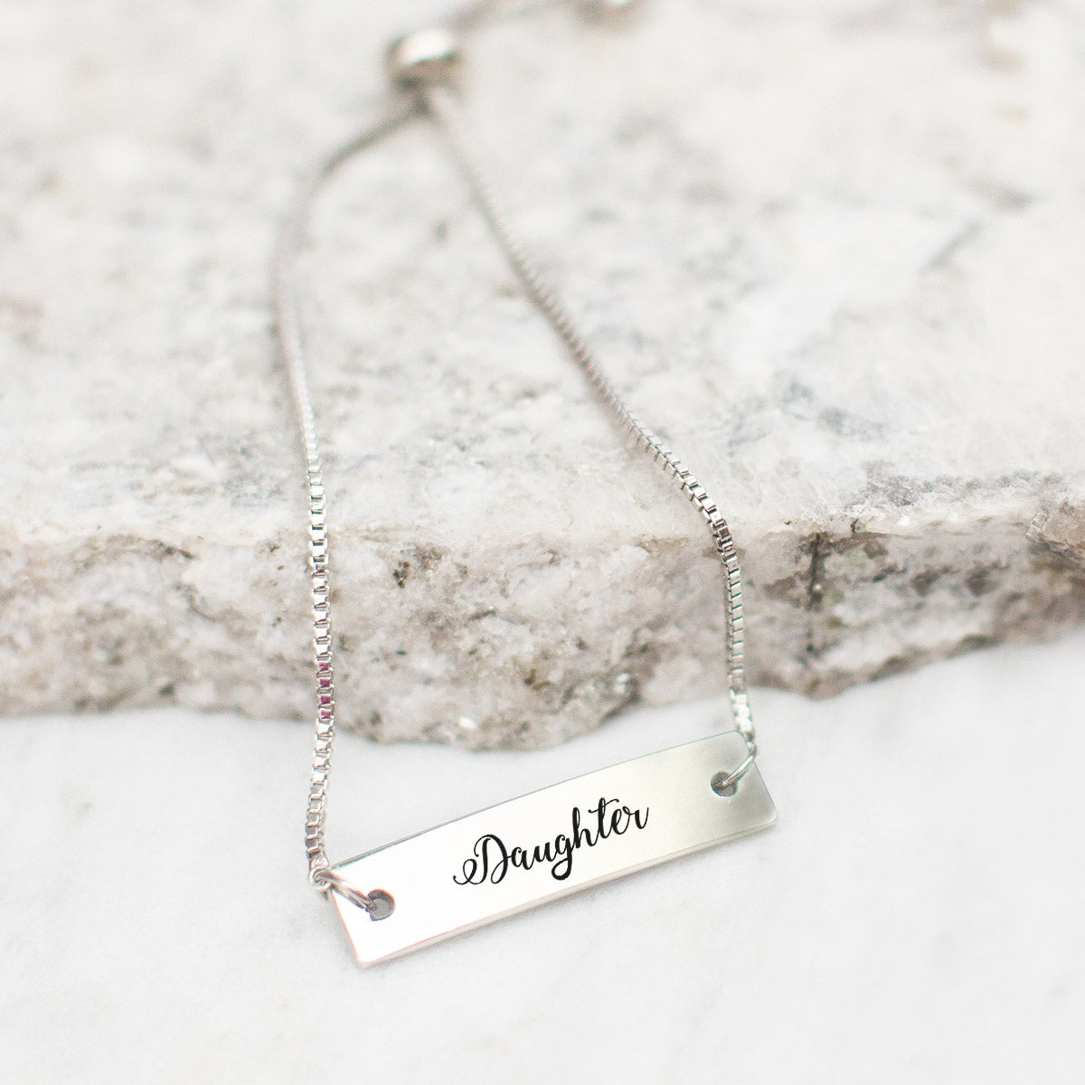 Silver Daughter - Script Adjustable Bar Bracelet