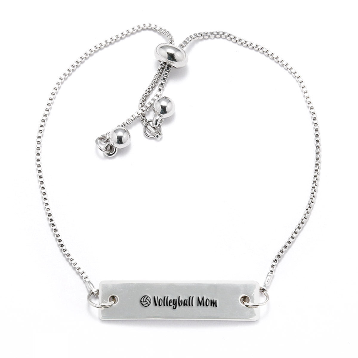 Silver Volleyball Mom Adjustable Bar Bracelet
