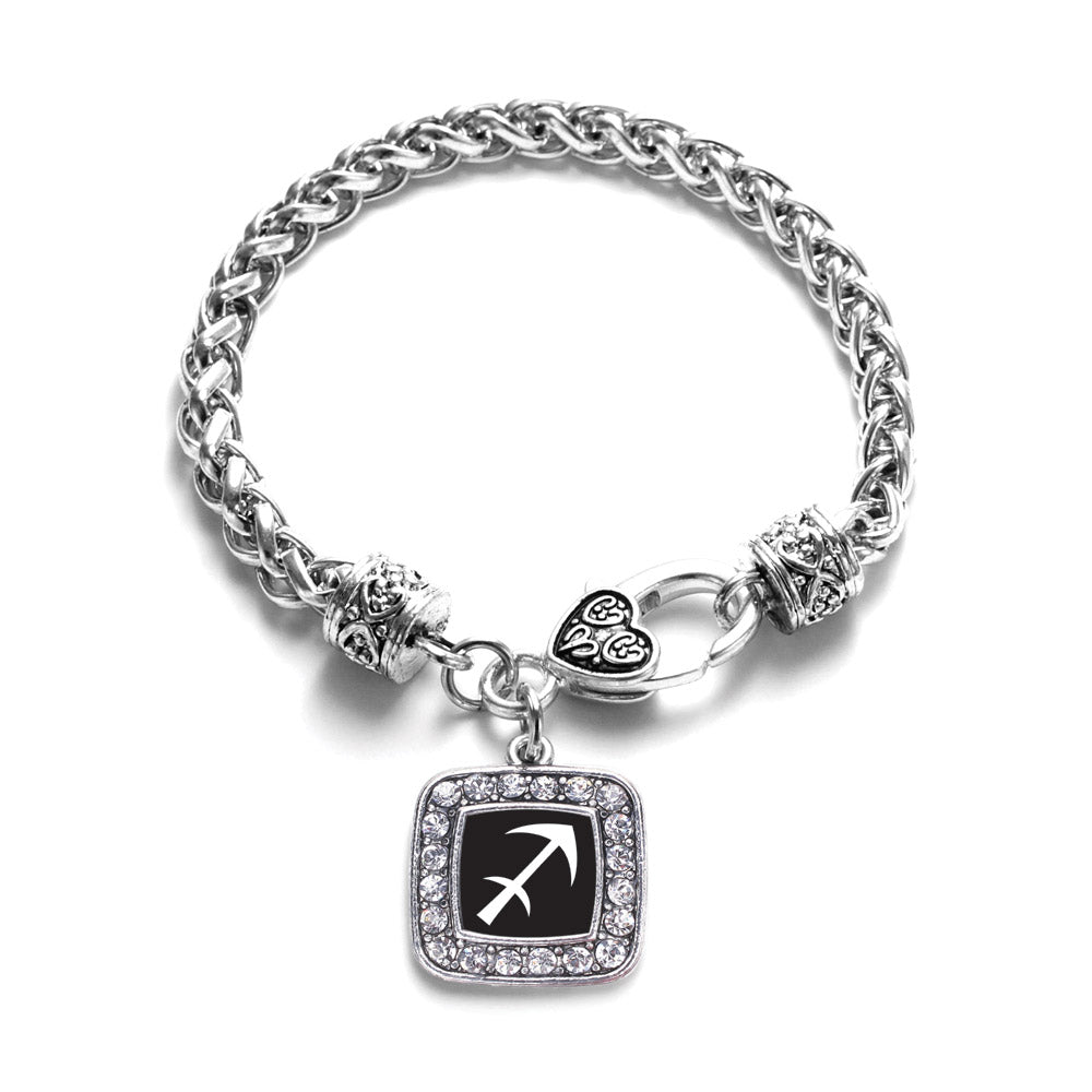 Silver Sagittarius Zodiac Square Charm Braided Bracelet
