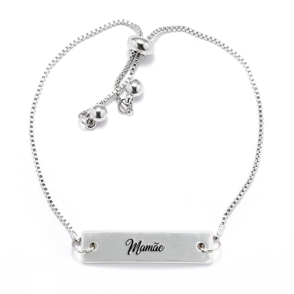 Silver Mamãe (Mom in Portuguese) Adjustable Bar Bracelet