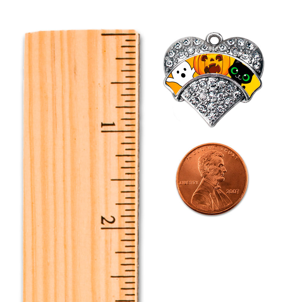 Silver Cute Halloween Trio Pave Heart Charm Toggle Bracelet