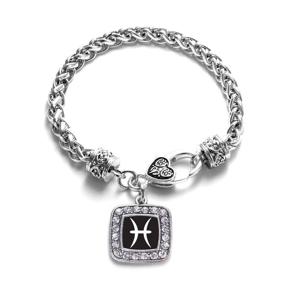 Silver Pisces Zodiac Square Charm Braided Bracelet