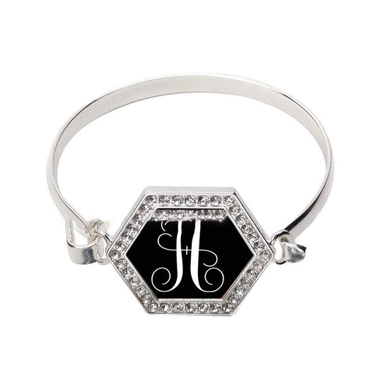 Silver Monogram - A Hexagon Charm Bangle Bracelet