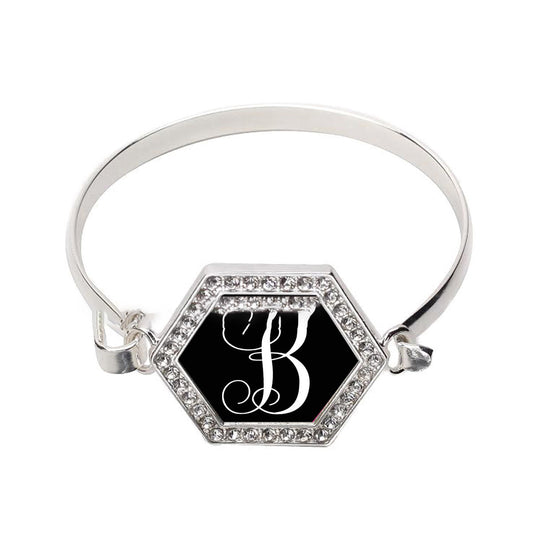 Silver Monogram - B Hexagon Charm Bangle Bracelet