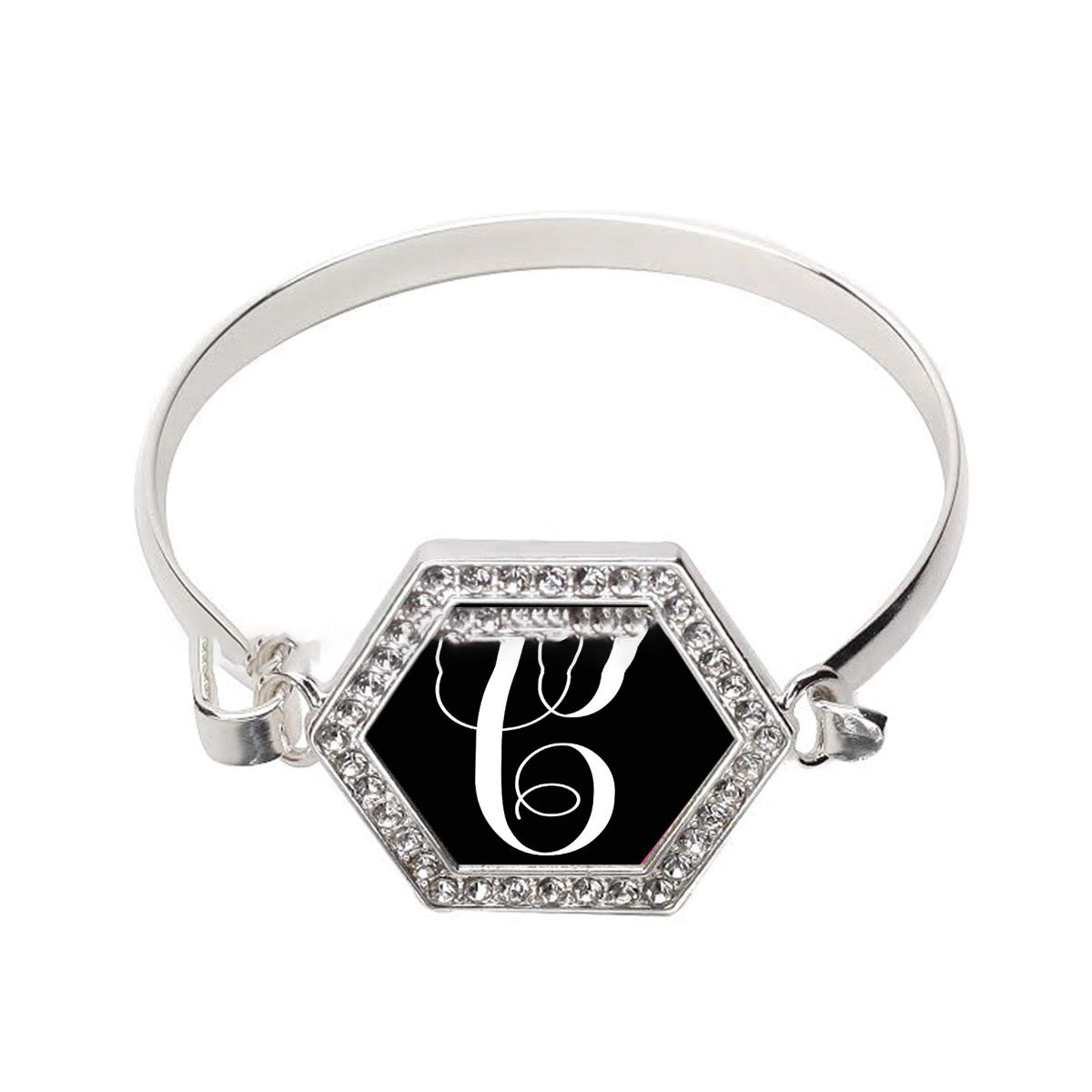 Silver Monogram - C Hexagon Charm Bangle Bracelet