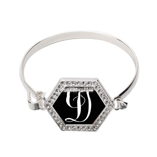 Silver Monogram - D Hexagon Charm Bangle Bracelet