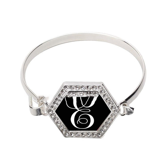 Silver Monogram - E Hexagon Charm Bangle Bracelet