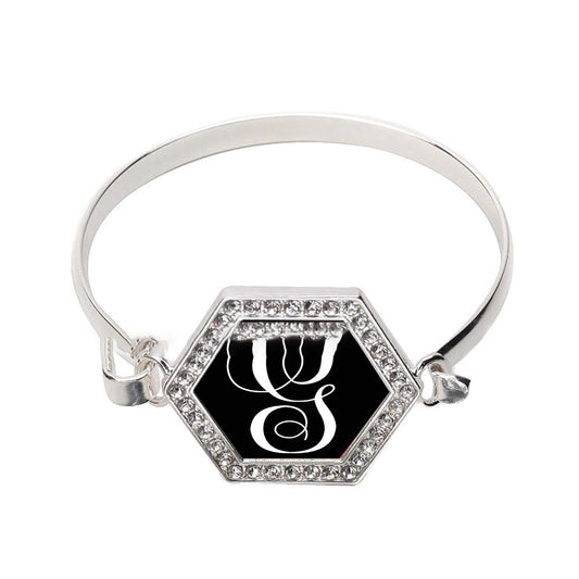 Silver Monogram - G Hexagon Charm Bangle Bracelet