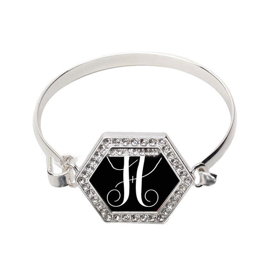 Silver Monogram - H Hexagon Charm Bangle Bracelet