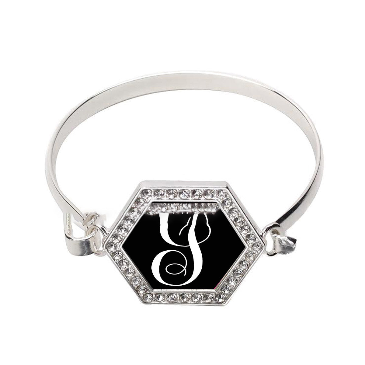 Silver Monogram - I Hexagon Charm Bangle Bracelet