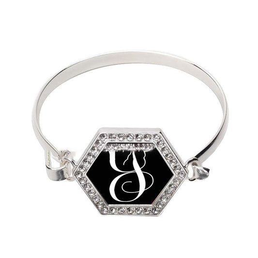 Silver Monogram - J Hexagon Charm Bangle Bracelet