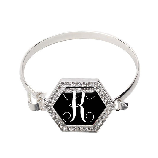 Silver Monogram - K Hexagon Charm Bangle Bracelet