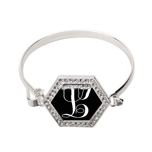 Silver Monogram - L Hexagon Charm Bangle Bracelet