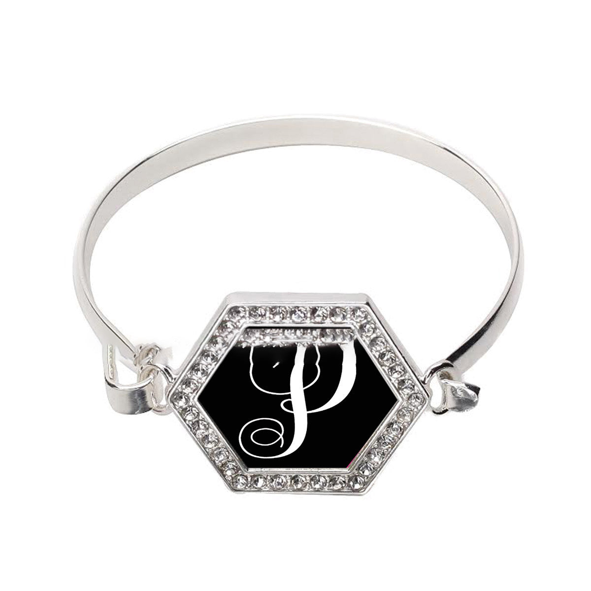 Silver Monogram - P Hexagon Charm Bangle Bracelet