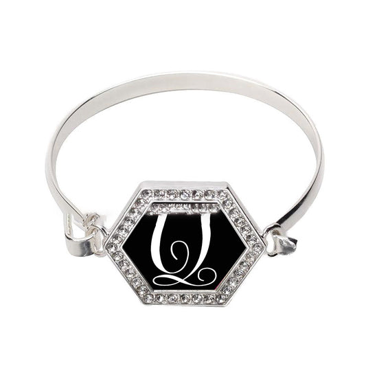 Silver Monogram - Q Hexagon Charm Bangle Bracelet