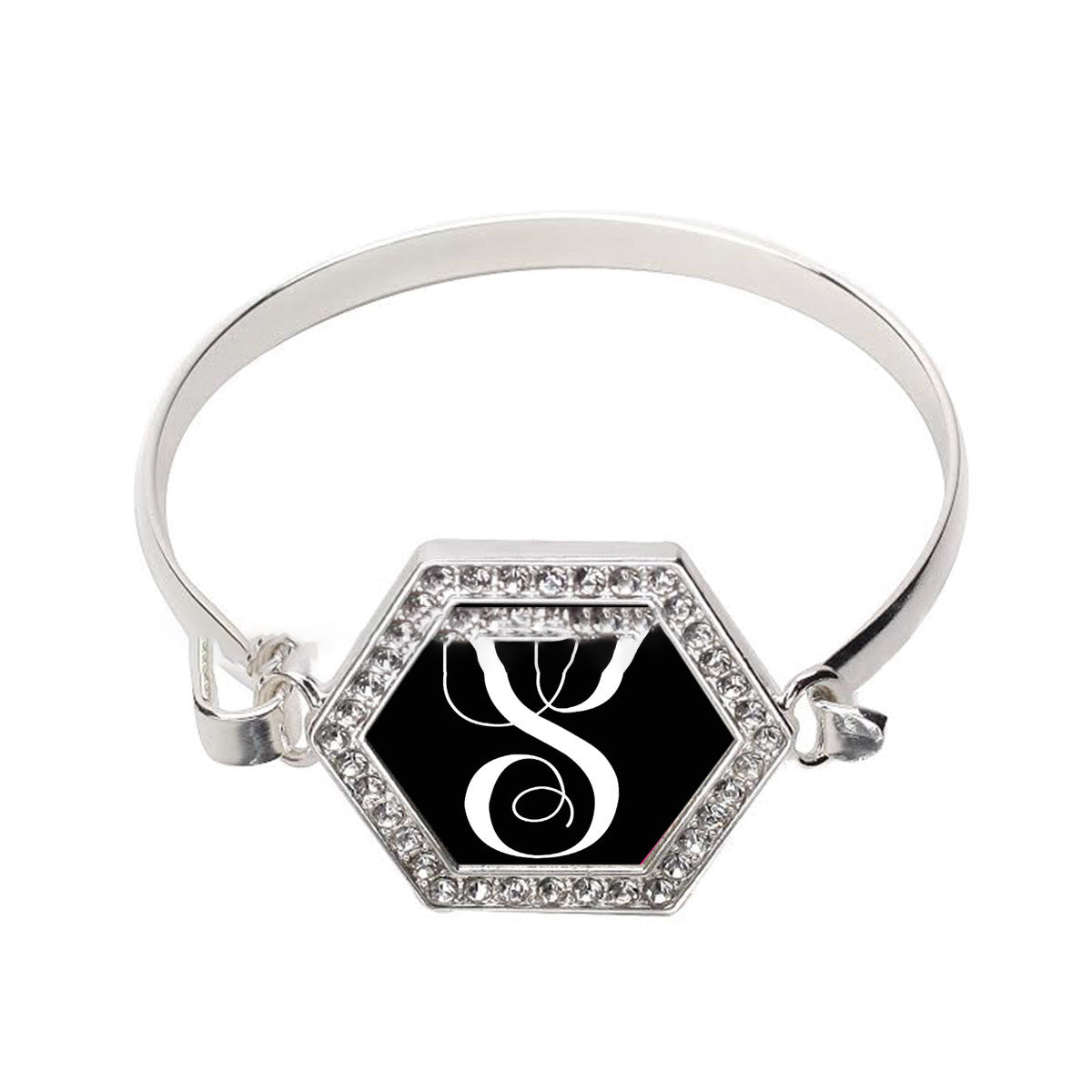 Silver Monogram - S Hexagon Charm Bangle Bracelet