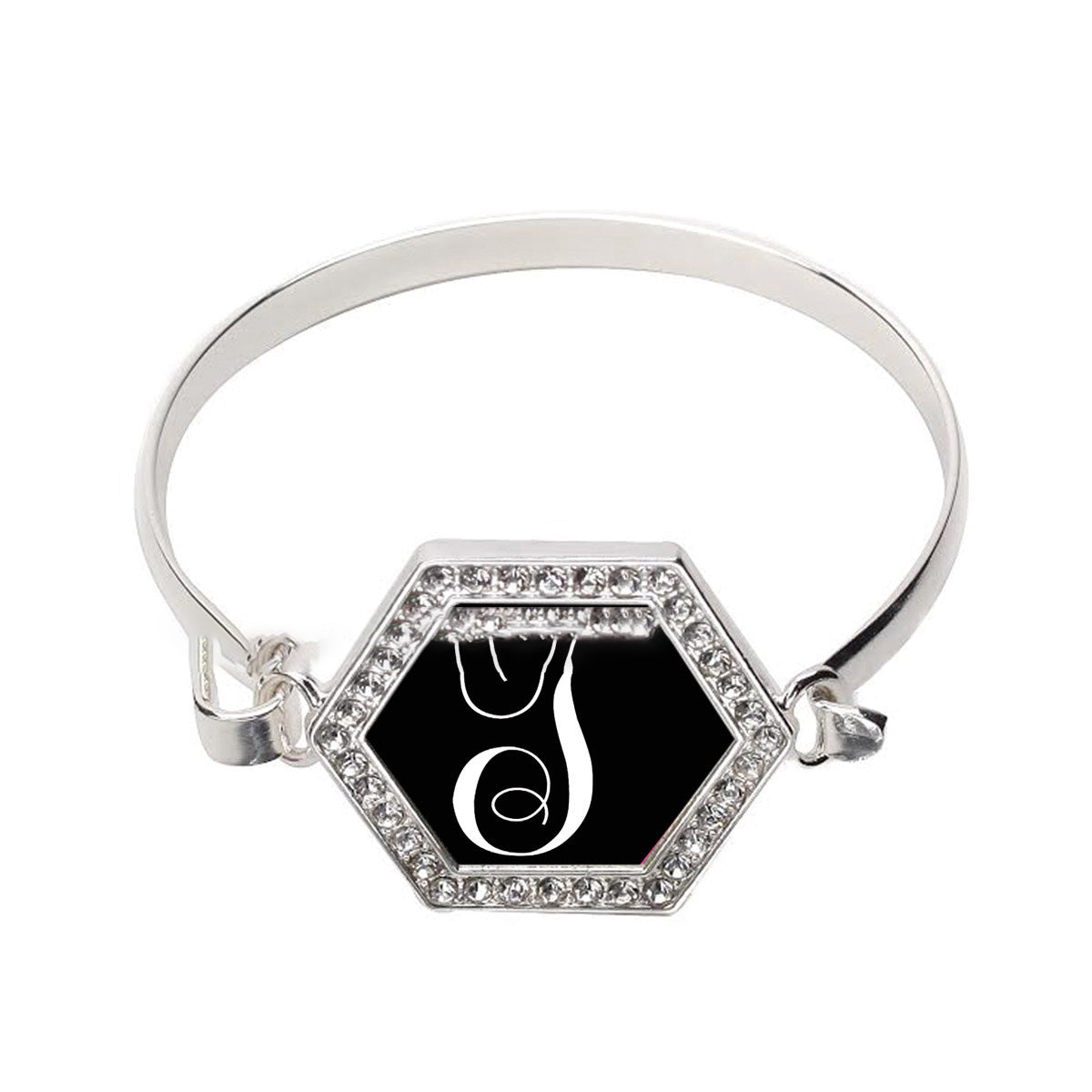 Silver Monogram - T Hexagon Charm Bangle Bracelet