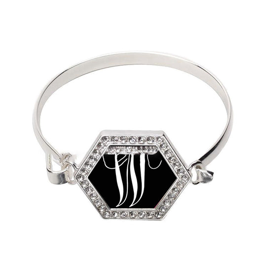 Silver Monogram - W Hexagon Charm Bangle Bracelet